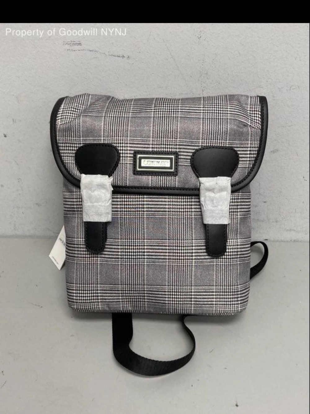 Calvin Klein Belfast B&W Plaid Crossbady Messenger with Black Logo Strap NWT